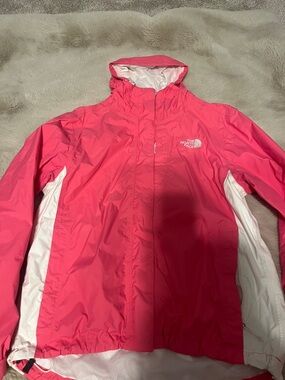 The North Face Hot Pink and White Hooded Shell Jacket
